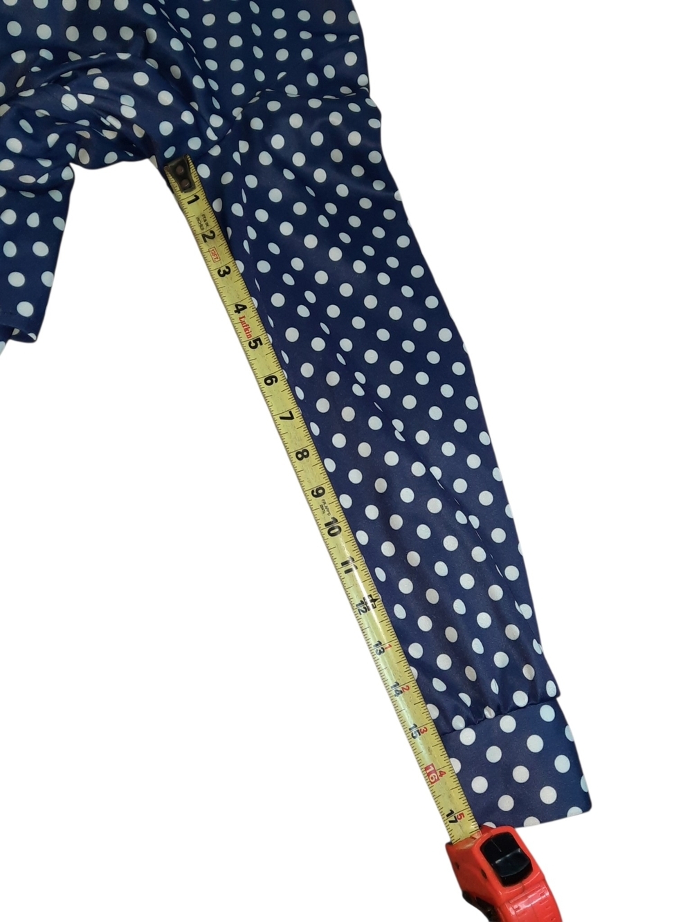 Vintage Women's Navy Polka Dot Long Sleeve Jumpsuit with Tie Waist - Picture 14 of 15